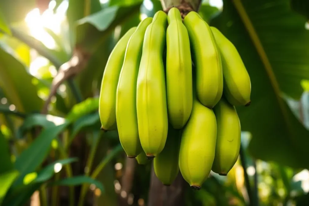 Green bananas being cooked into a savory dish on a stovetop