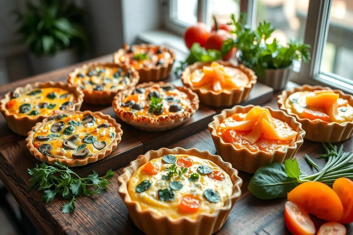 A slice of easy breakfast quiche with spinach and feta on a plate