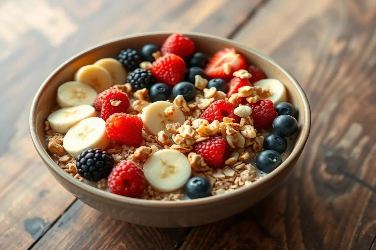 A healthy high-protein breakfast featuring a variety of nutritious foods.