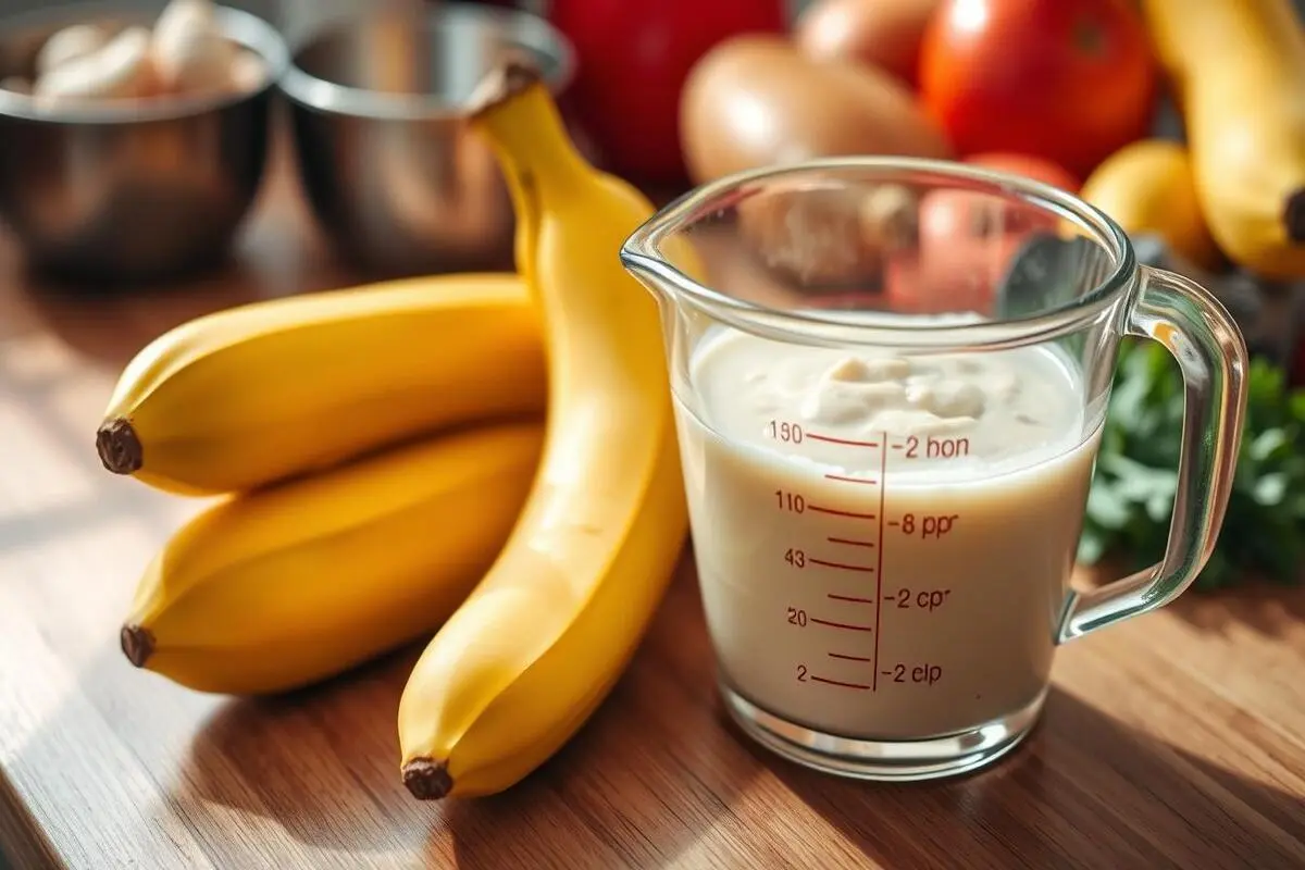 Illustration showing two bananas and a one-cup measurement