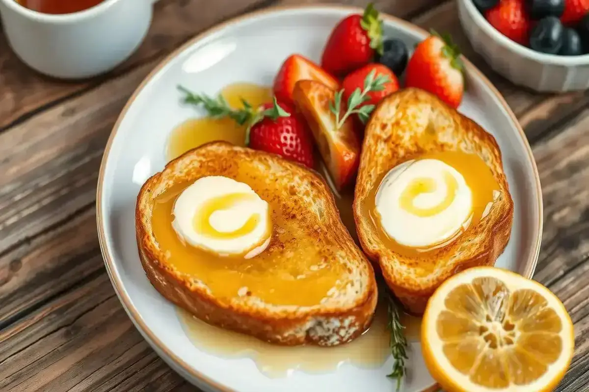 Close-up of honey butter toast, golden-brown and crispy, drizzled with honey and topped with a rich layer of creamy butter.